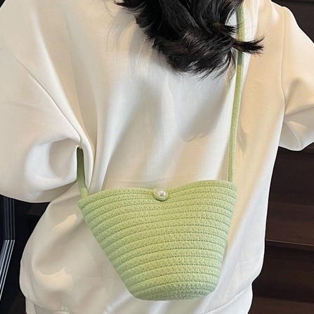 New multi-color trendy and fashionable straw woven bag, fresh and girlish woven bag, single-shoulder crossbody straw woven casual bucket bag details Picture