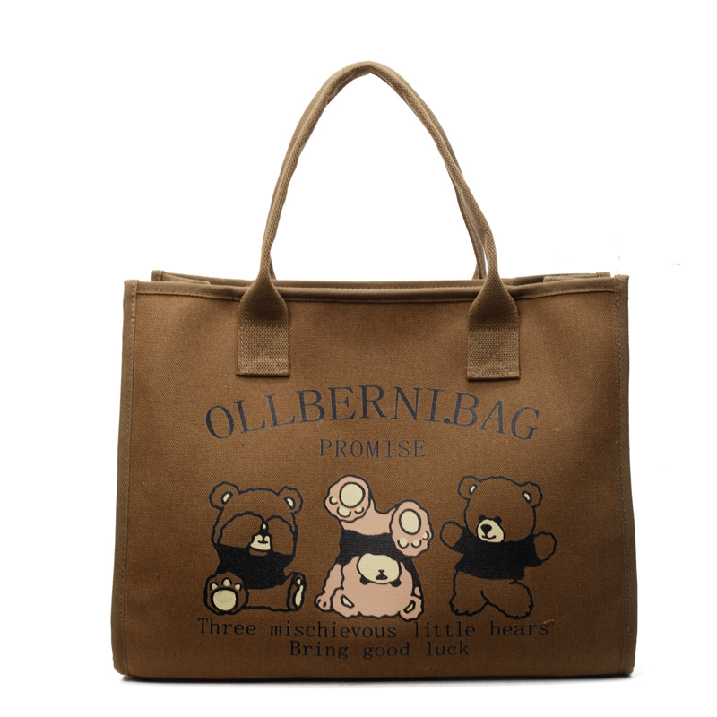 New bear canvas bag for portable work, small size, hand-held lunch bag, hand-held canvas bag, large-capacity travel bag Item Picture