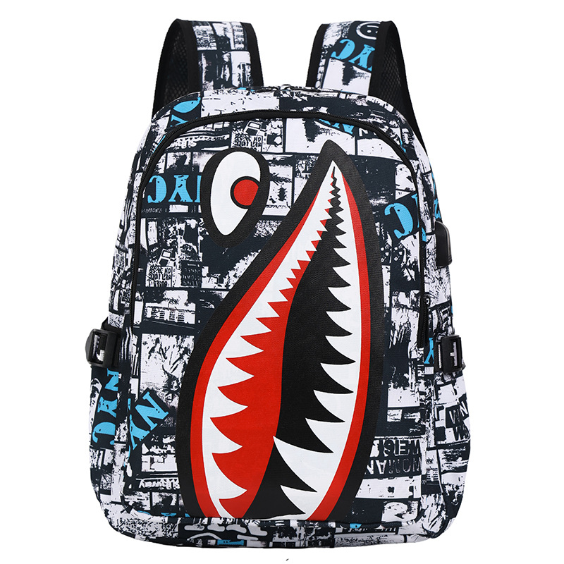 Cross-border exclusive schoolbag for primary school students, shark personalized pattern printed, large-capacity, lightweight and simple backpack, backpack for men Item Picture