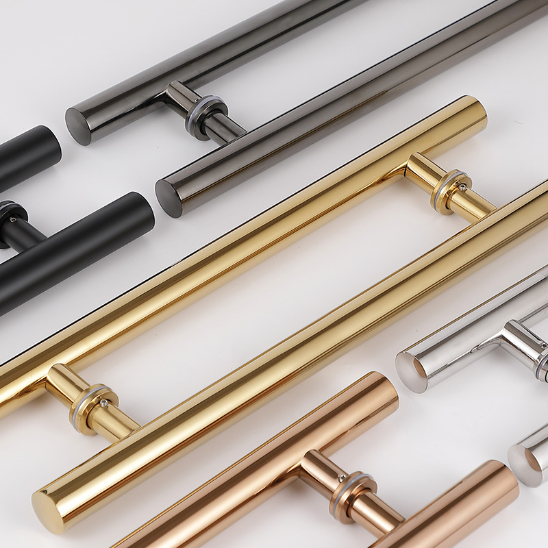 Stainless steel glass door handle manufacturer's direct sale rose black titanium gold sliding floor spring KTV door wooden door handle Specification drawing