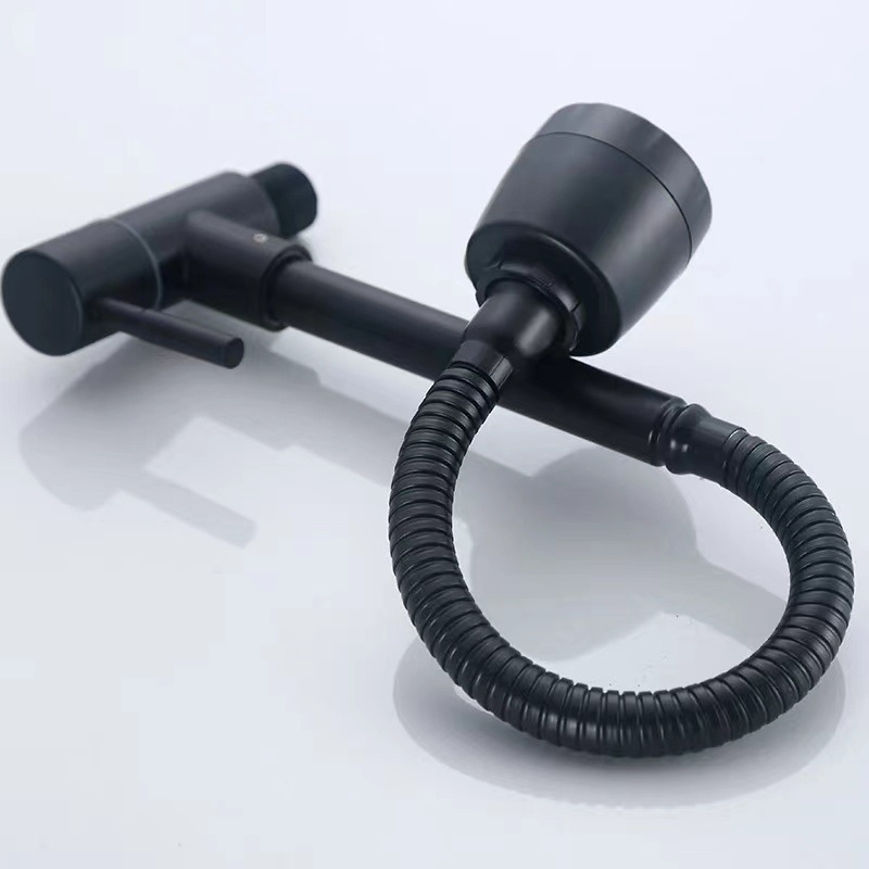 304 Black universal single cooling faucet, wall-mounted single faucet, stainless steel telescopic rotating universal faucet Application Scenario
