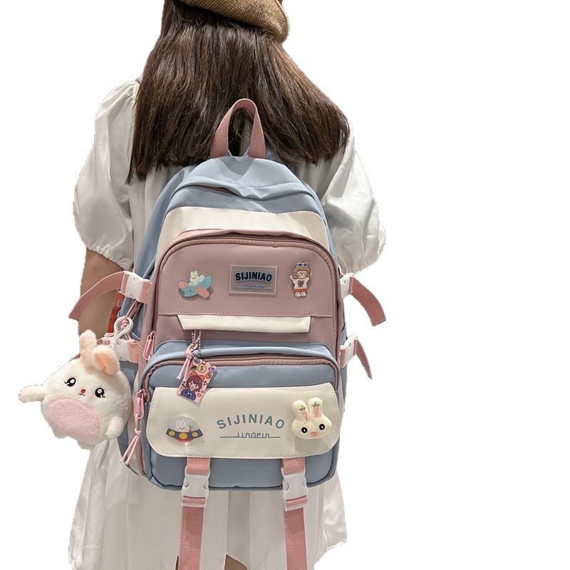 New ins Academy style primary school schoolbag with large capacity, lightweight and color-blocking high school backpack manufacturer wholesale Item Picture