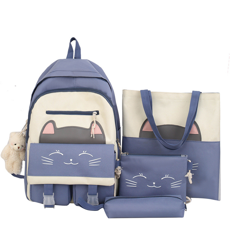 A new Korean-style schoolbag for girls, featuring cute cartoon cats, is a four-piece backpack set for grades three to six Item Picture