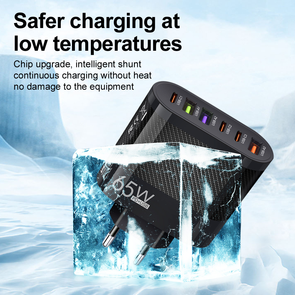 3.5A 3 Type-c+3USB mobile phone charger, multi-interface charging head, European, American and British plugs, cross-border batch Specification drawing