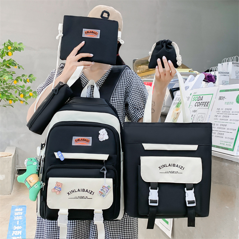 Schoolbag, birthday backpack for primary and junior high school students, large-capacity fashionable travel bag for girls, Korean version five-piece set bag full figure