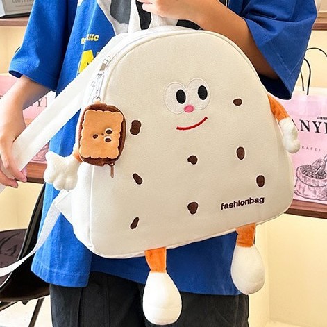 New cookie small schoolbag for girls, Japanese style, ins style, soft and cute cartoon cartoon canvas backpack, student backpack for girls full figure