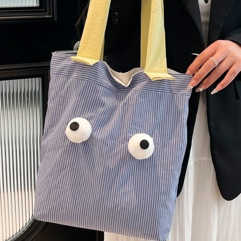 Cute 2025 New Style High-end and versatile Tote striped fabric bag, versatile single-shoulder large-capacity hand-held shopping bag for women details Picture