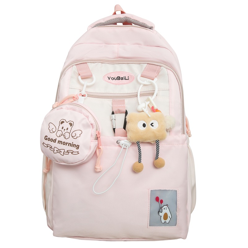 Forest-style Instagram minimalist campus cute girl schoolbag, Japanese-style Harajuku style versatile color-blocking primary and secondary school student backpack Item Picture