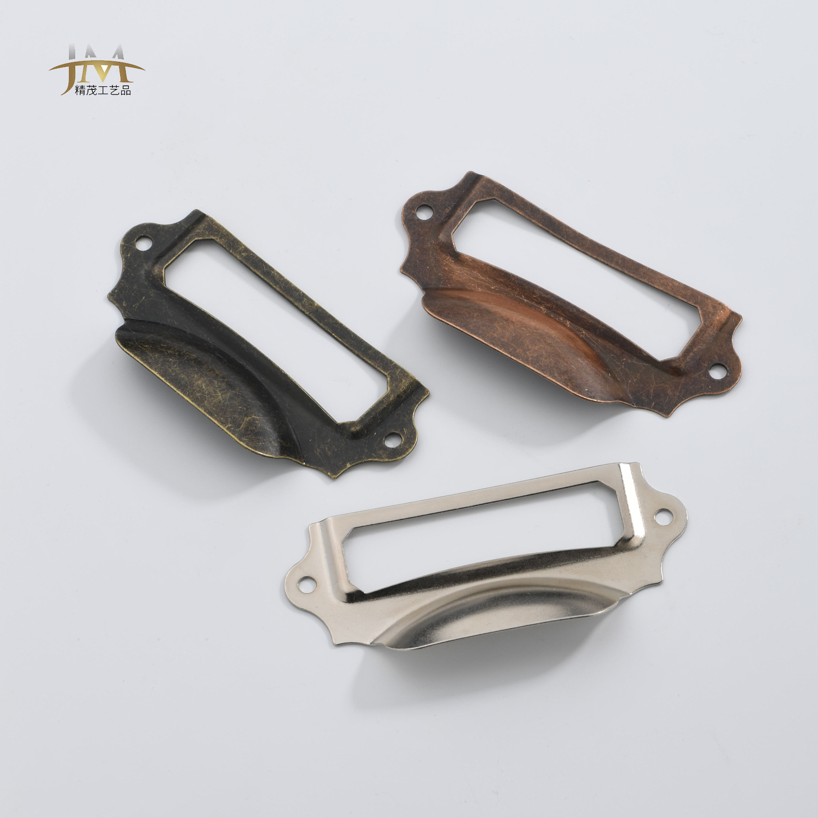 Jingmao Hardware antique label, antique copper drawer handle, label frame, iron sheet business card frame, decorative style with ears details Picture