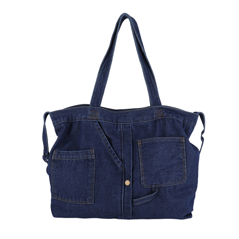 Retro hand-held shopping bag, large-capacity casual denim bag, school-style canvas single-shoulder bag, Tote ins crossbody bag Item Picture