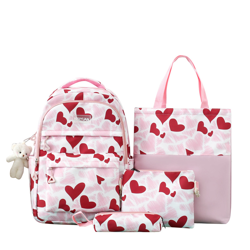 Dopamine girl, cute backpack, high appearance level, college student backpack, schoolbag, junior high school girl, large capacity four-piece set Item Picture