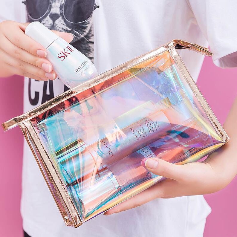 Amazon Cross-border Colorful TPU laser Makeup Bag, Women's large-capacity storage bag, portable hand-held waterproof toiletry bag full figure