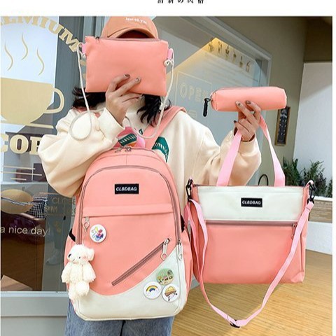 High appearance level Korean-style schoolbag for primary and secondary school students, girls' campus, Japanese-style large-capacity four-piece backpack, outdoor backpack full figure