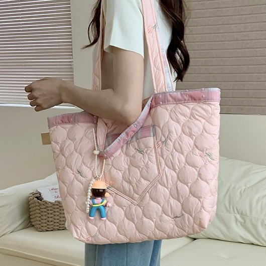 New large-capacity tote bag, versatile handbag, cartoon underarm bag, casual and girlish style, lazy pink shoulder bag full figure