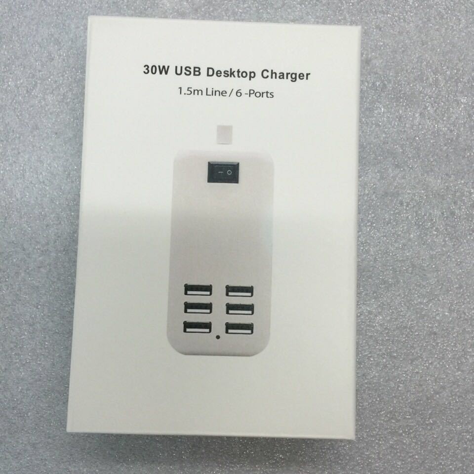 Factory direct supply: 6USB with switch charging power strip, 5V2A mobile phone charger, 10W USB multi-port charger Item Picture