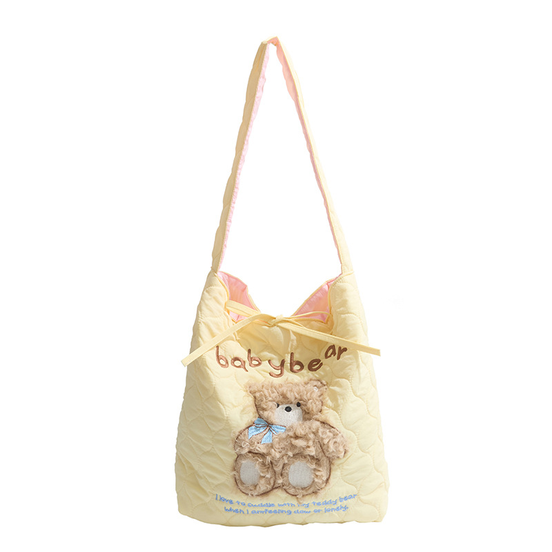 Korean-style cute embroidered pattern drawstring single-shoulder bag, simple and versatile, adjustable crossbody bag, school-style commuting bag Item Picture