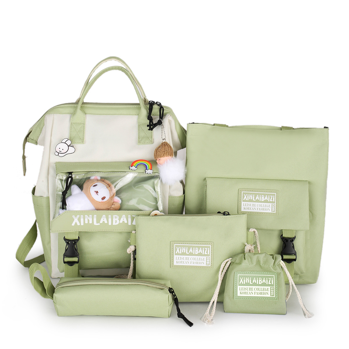 ins style Harajuku girl backpack, fresh school style backpack, five-piece school bag for primary and junior high school students Item Picture