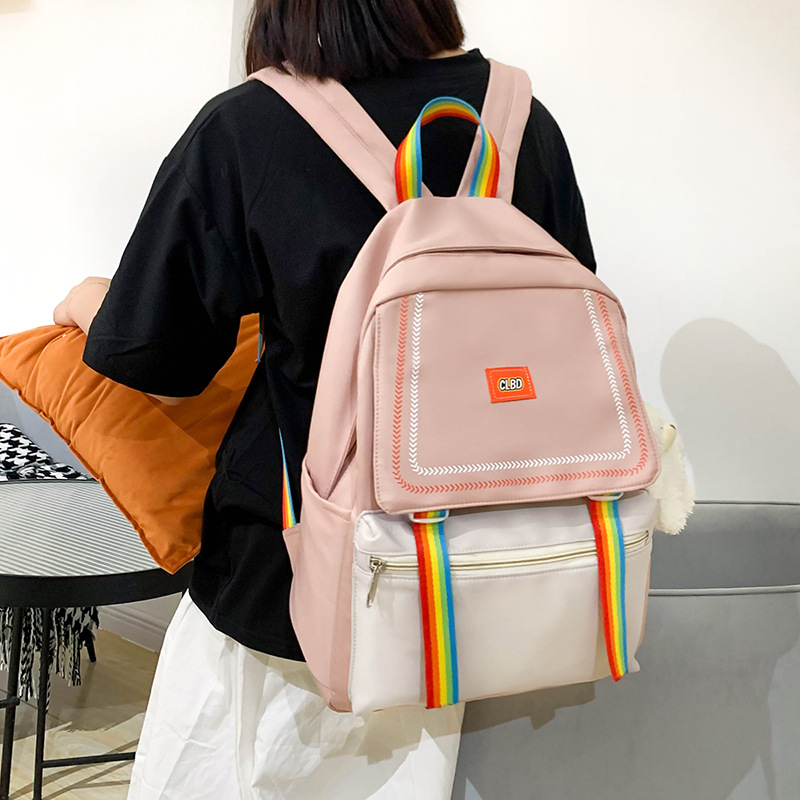 2025 New Korean version Haraju-style schoolbag for junior and senior high school students, large-capacity color-blocking outdoor backpack, travel bag for girls full figure
