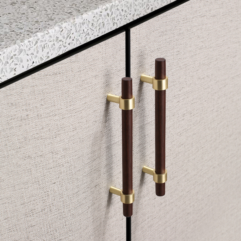New Chinese-style minimalist cabinet doors, brass walnut wood handles, wardrobe drawers, wooden handles, Chinese-style cabinets, solid wood Specification drawing