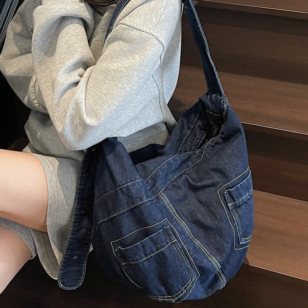 Denim large-capacity versatile ins single-shoulder underarm bag, 2025 new Korean-style casual bag, tote bag, trendy women's bag full figure