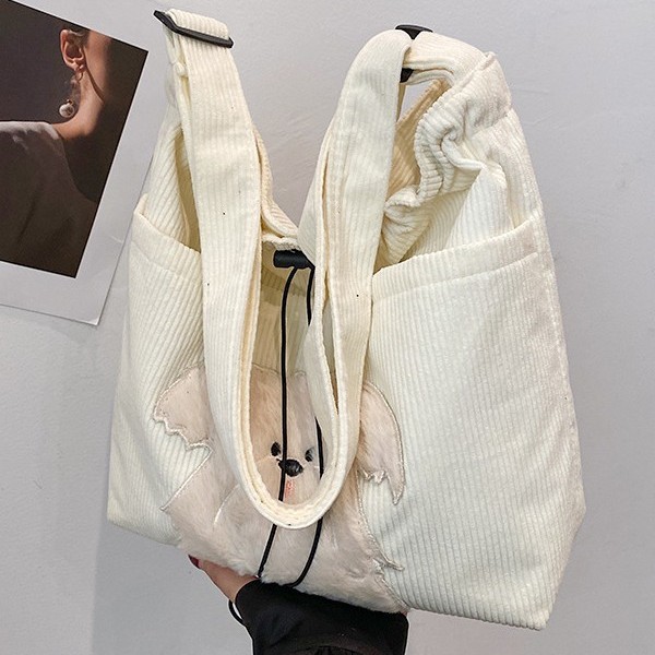 Xigao Di Puppy Bag Autumn and Winter New corduroy crossbody bag for women, large-capacity Korean version of commuter women's single-shoulder bag Specification drawing