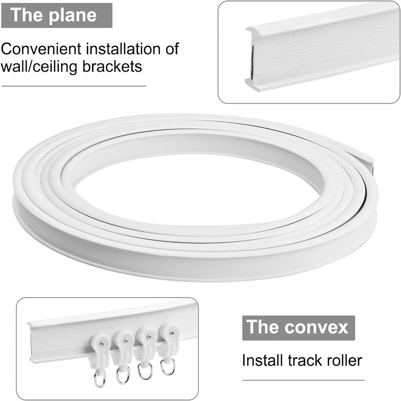 5-meter PVC curtain curved rail, silent sliding rail, flexible U-shaped and L-shaped rail, curtain accessories, plastic steel, white Specification drawing
