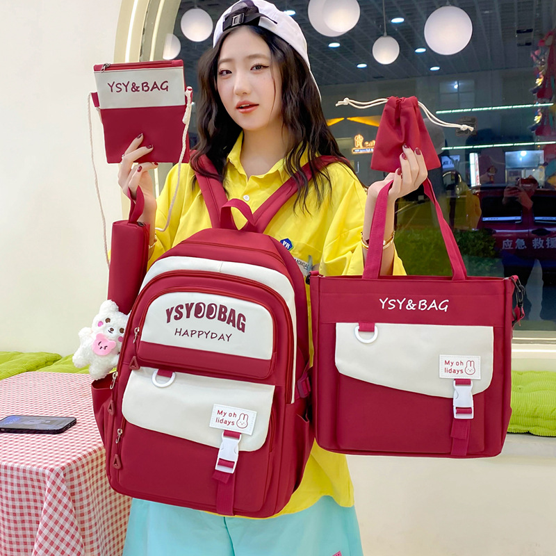 Summer schoolbag girls, fresh and elegant, high appearance level, after-school backpack, trendy color matching, large capacity girls' backpack five-piece set Application Scenario