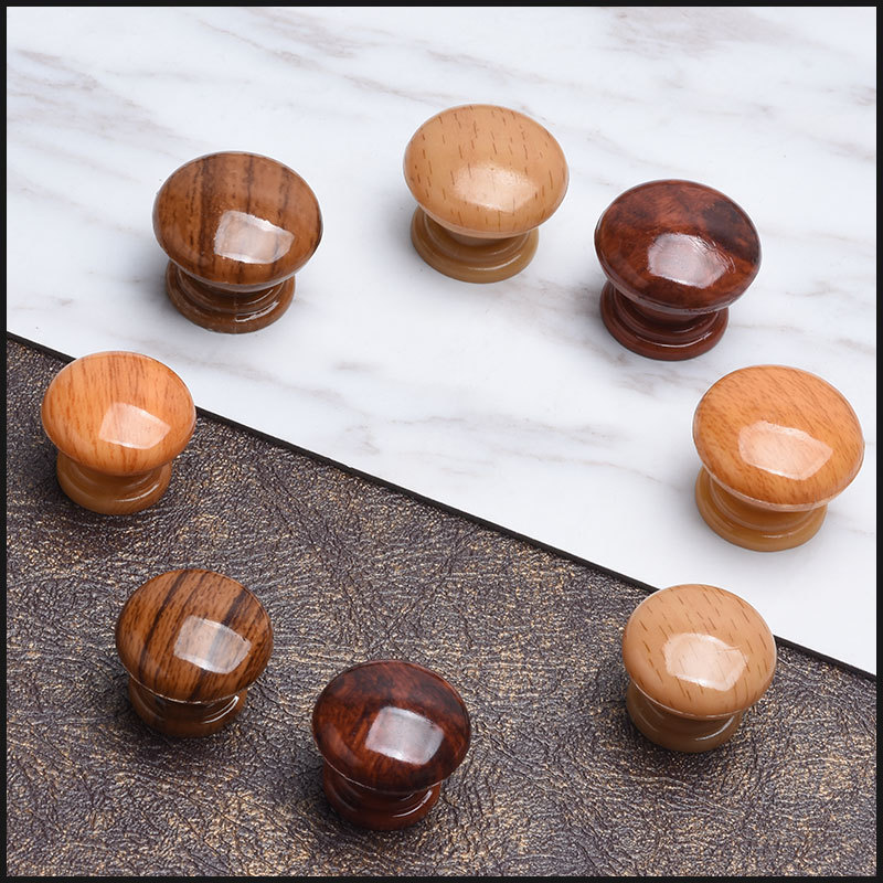 Small wood grain water transfer printed handle, round handle, retro wood grain imitation handle, new wardrobe plastic handle details Picture