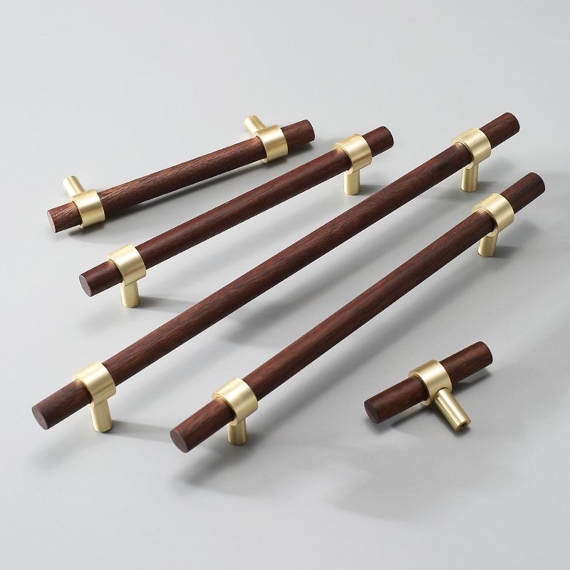 New Chinese-style minimalist cabinet doors, brass walnut wood handles, wardrobe drawers, wooden handles, Chinese-style cabinets, solid wood details Picture