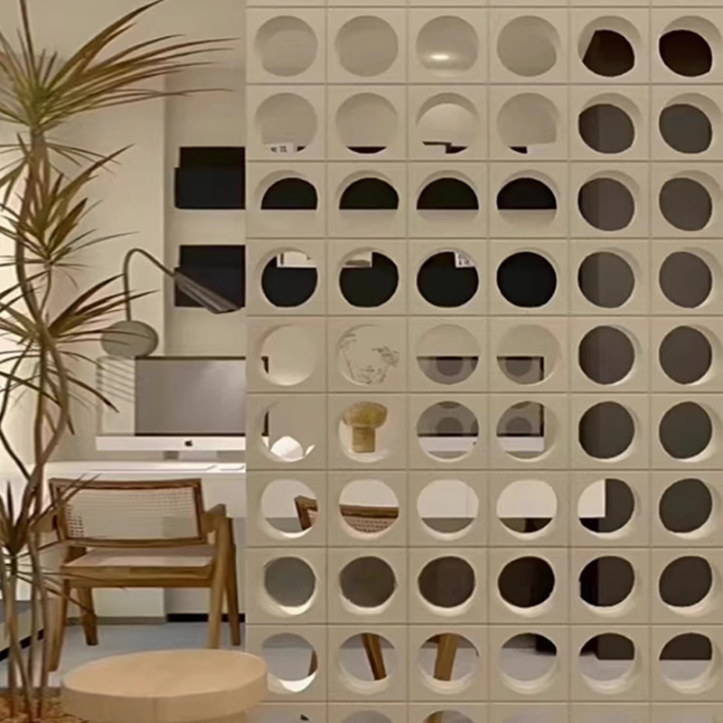 The manufacturer's circular pu nine-grid hollow bricks, popular cement components, storefront background wall, double-sided partition construction bricks details Picture