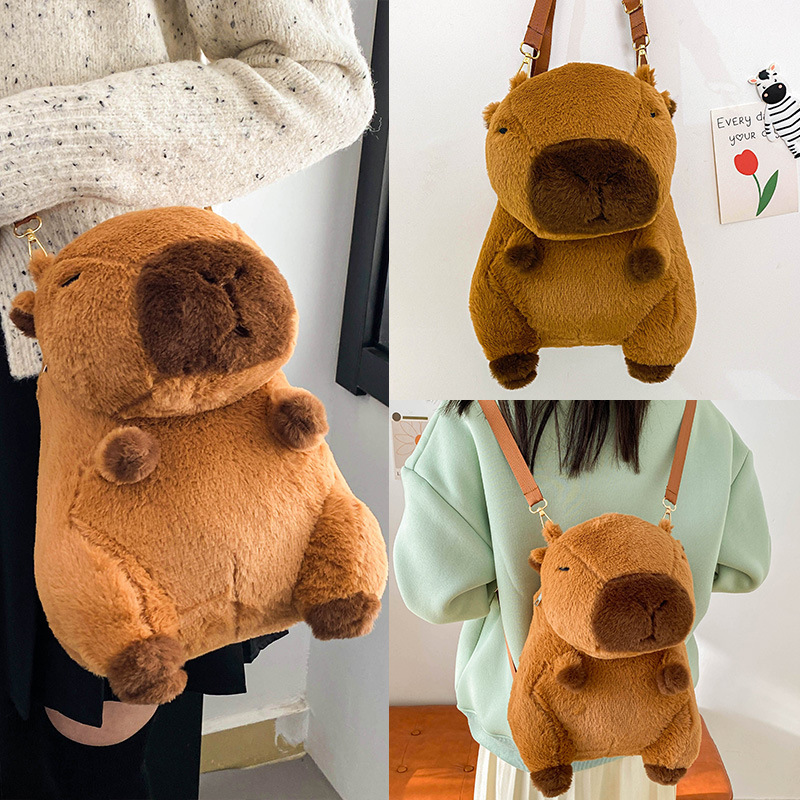 Kabipala plush Cartoon double-shoulder Capybara Bag 2023 New Style Cartoon Girl Gift crossbody Bag Direct sale full figure