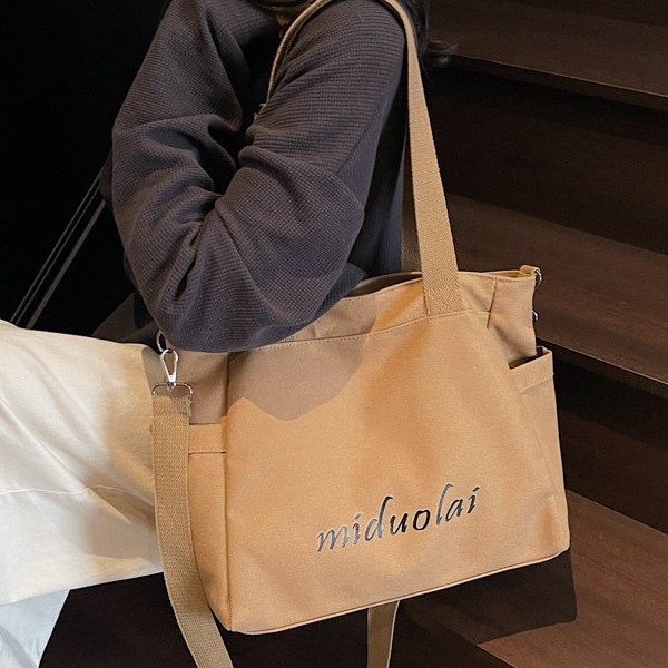 ins Korean style niche design canvas bag, women's high-end large bag, single-shoulder bag, large capacity, versatile commuter tote bag details Picture