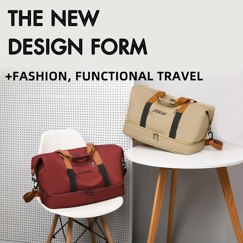 Customized travel bags with logo printing, portable short-distance travel luggage bags, lightweight dry-wet separation sports and fitness bags Specification drawing