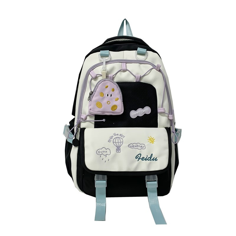 A new, cute and versatile backpack with contrasting colors and a high level of appearance. It has a large capacity and a college-style backpack for female high school students Specification drawing
