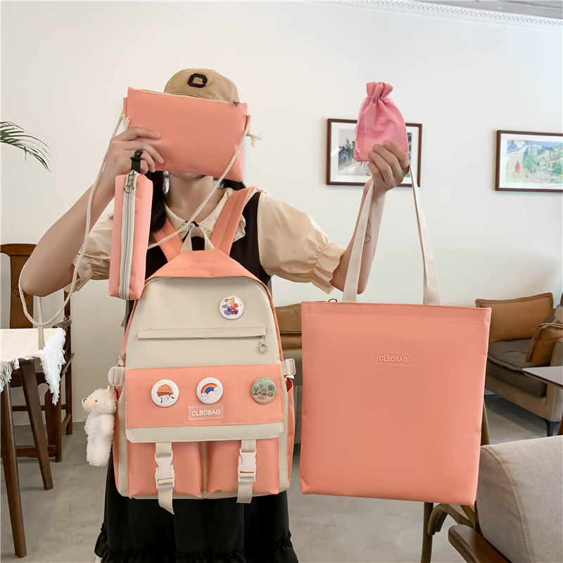 A trendy new Korean-style five-piece schoolbag set for middle school girls, a fashionable student shoulder bag details Picture