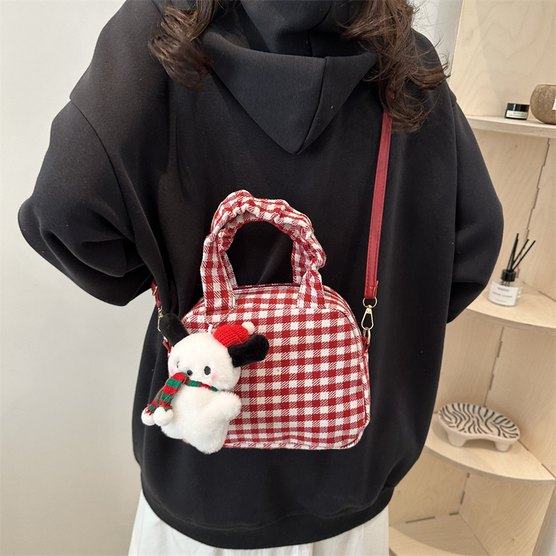 A trendy, stylish and fresh checkered 2024 new Korean-style stylish single-shoulder, crossbody and hand-carry small square bag for women Specification drawing