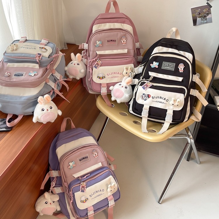 New ins Academy style primary school schoolbag with large capacity, lightweight and color-blocking high school backpack manufacturer wholesale full figure