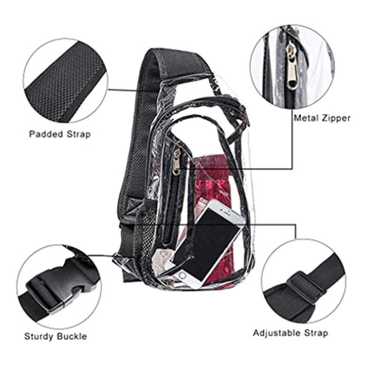 In-stock Amazon PVC transparent single-shoulder crossbody bag, outdoor travel storage backpack, gym fitness sports bag Specification drawing