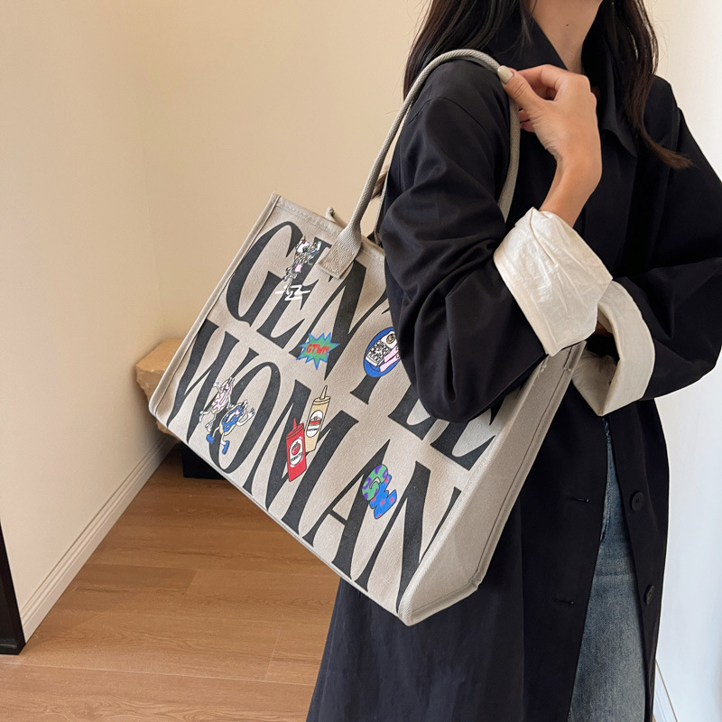 Commuting bag for women 2024 New letter-shaped tote bag, canvas single-shoulder mommy bag, Tote bag full figure