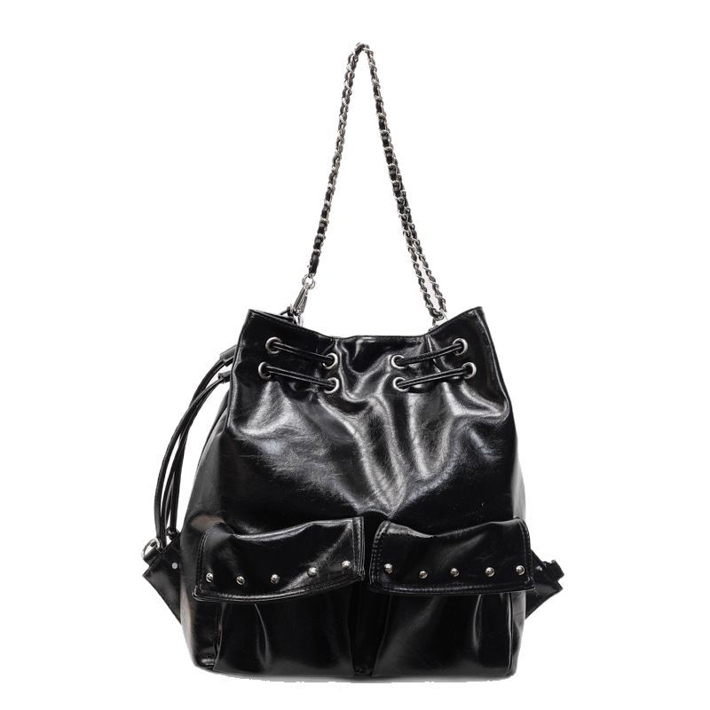 2025 New multi-pocket chain rivet motorcycle bag, retro large-capacity backpack, commuting versatile single-shoulder crossbody bag Item Picture