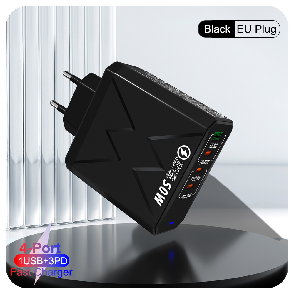 Best-selling QC3.0+3PD fast charging charger, European, American, British, Australian and Korean standard black, white, yellow and pink 100W fast charging head Item Picture