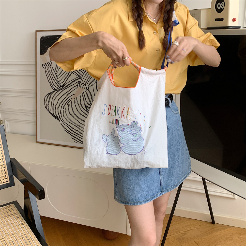 37292 Cute little elephant embroidered large-capacity single-shoulder bag, women's dopamine tote bag, student Oxford Butte bag details Picture