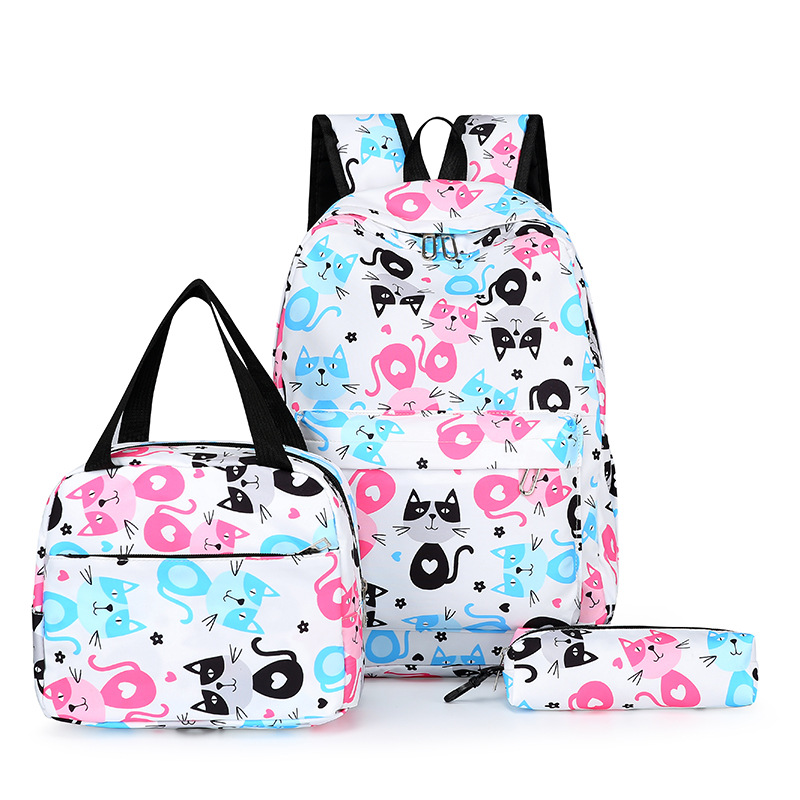 Three-piece set of student backpacks, Korean-style fashionable and casual printed backpack, large-capacity computer bag, college student schoolbag full figure
