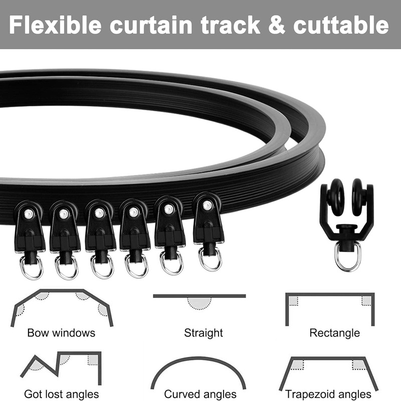 Curtain accessories: 1m, 2m, 3m, 4m, 5m black flexible curtain track sets Specification drawing