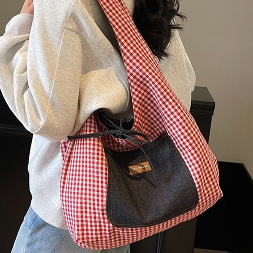 2025 New AB backpack American retro denim bag, large-capacity single-shoulder bag, college student Korean style laid-back bag for women full figure