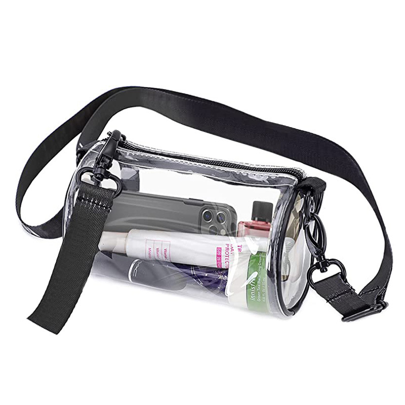 New cross-border transparent pvc cylindrical crossbody bag, stadium visual tote bag, small change, mobile phone storage bag details Picture