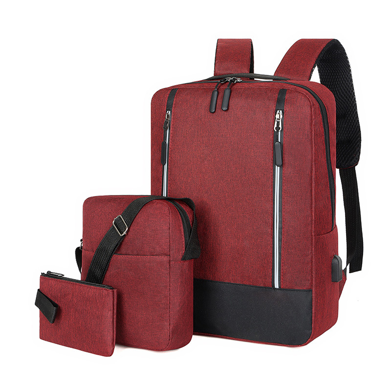 Simple and lightweight business backpack three-piece set, trendy and versatile, large-capacity men's backpack, college students' casual schoolbag details Picture