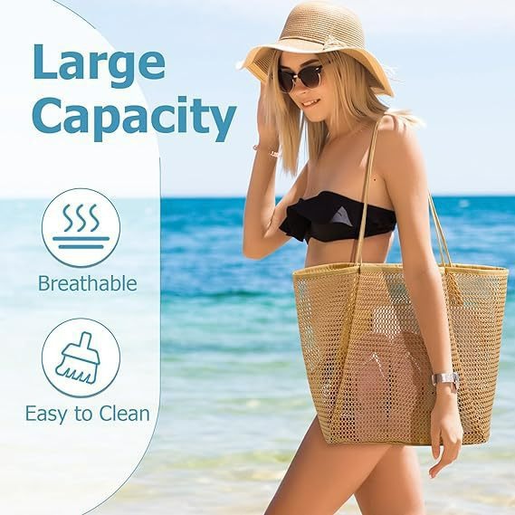 Cross-border mesh beach bag, summer travel, super large capacity single-shoulder hand-carry seaside vacation toy swimming storage bag Application Scenario
