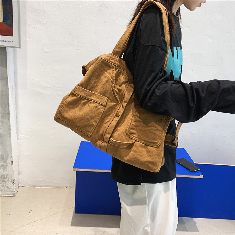 Large-capacity washable canvas bags from Japan and South Korea, simple, casual and artistic tote bags for women, single-shoulder bags, and crossbody bags for students' classes details Picture