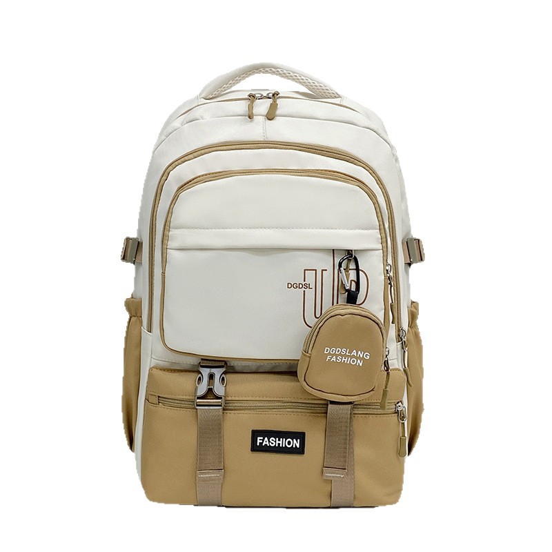 Color-blocking backpacks for female students, school-style, niche, lightweight backpacks, simple and casual backpacks for junior and senior high school students Item Picture